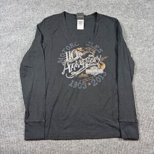 Harley-Davidson 110th Anniversary Long Sleeve V-Neck T-Shirt Buffalo NY Black M